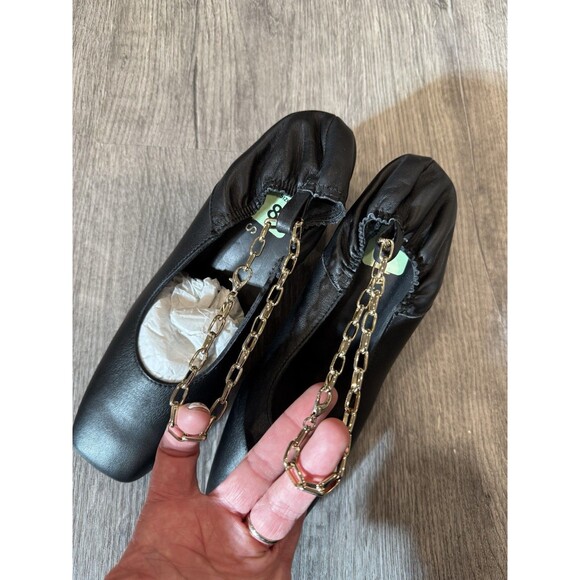 Alohas Agent Anklet Heeled Pumps Black Leather Gold Chain Excellent EUR 38 US 8 - Picture 7 of 10